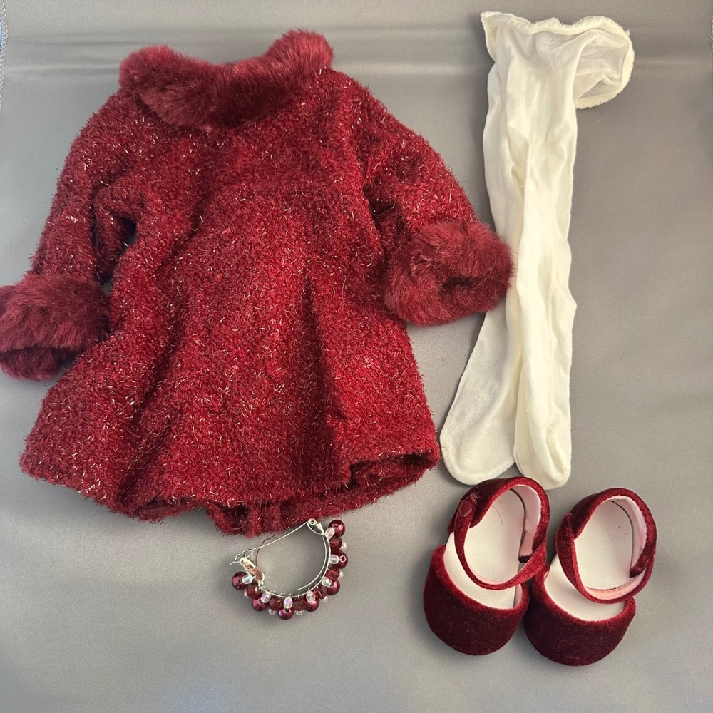 American Girl 2001 Garnet Holiday Outfit Burgundy Dress Shoes Tights Barrett‎